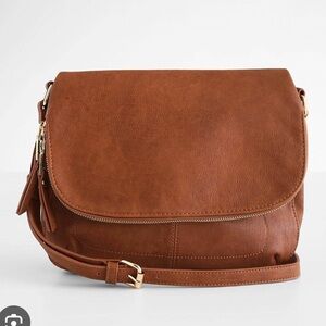 Mystique Boutique Tan Crossbody Bag with Patterned Strap